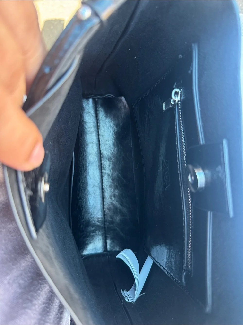 Zara Black Patent Shoulder Bag with Front Zip Pocket - Picture 7 of 9